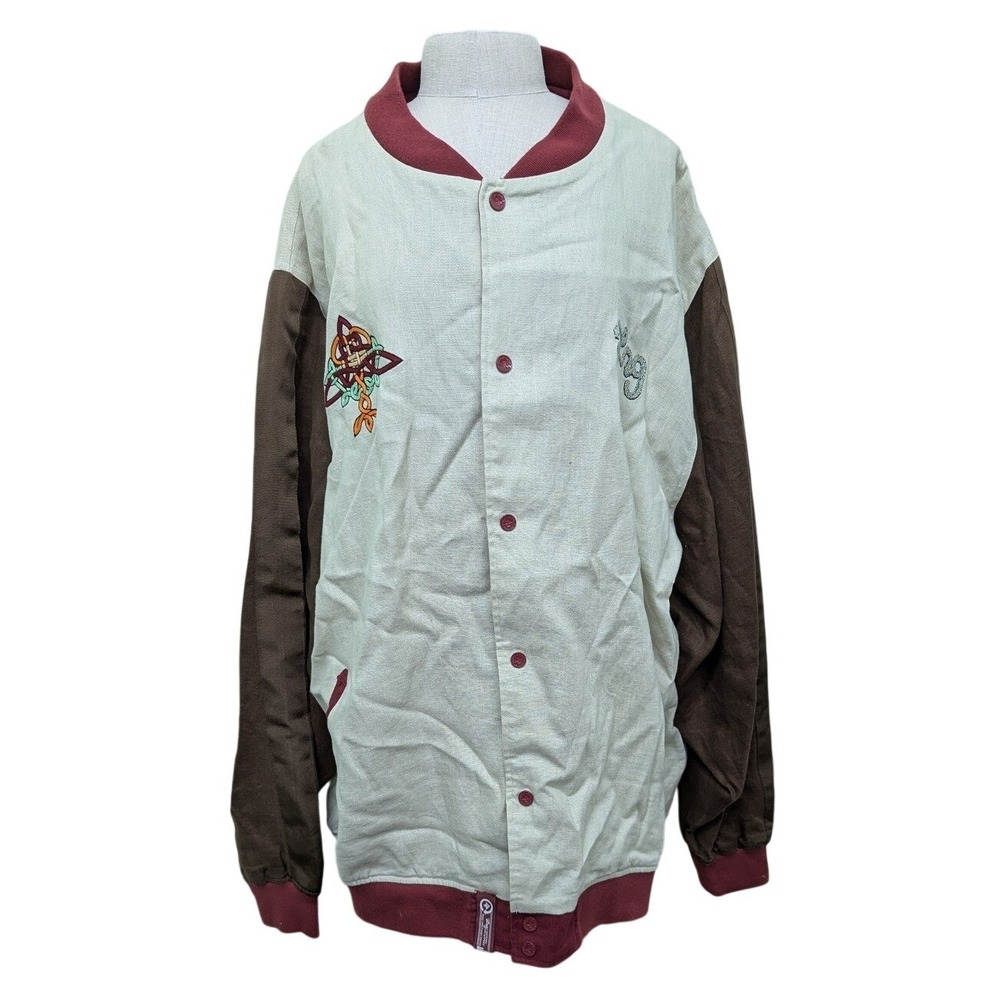 LRG Lifted Research Group‎ Mens Varsity Jacket Cream Brown Linen Embroidered 4XL